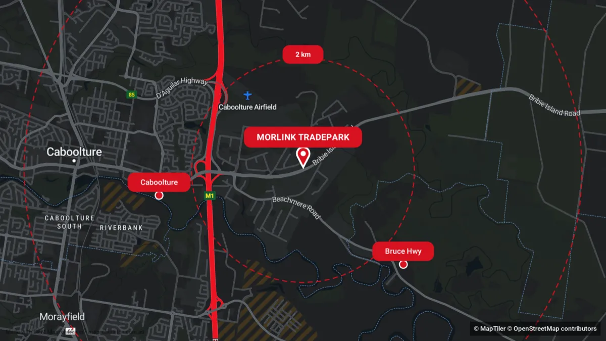 A dark map styled in CPM red with radius rings